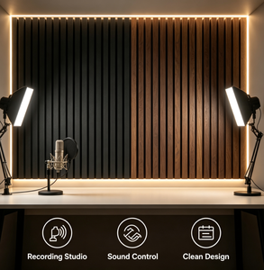 Panneau acoustique mural en lattes de bois, placage MDF, <span class=keywords><strong>feutre</strong></span> PET, panneau absorbant le son, studio d'enregistrement, panneau acoustique flexible incurvé - Product Image 2