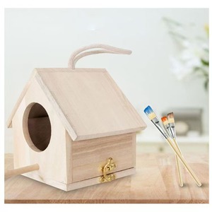 Wooden <b>Bird</b> Feeder Rectangle 15x11.5x14.4cm Durable Hanging Nest For Parrots DIY - Product Image 1
