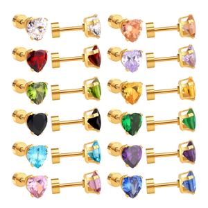 Ready to Ship Mini Fashion Stainless Steel Zircon Earrings Waterproof Colorful <b>Small</b> Stud Earrings 18K Gold Plated Earrings Set - Product Image 1