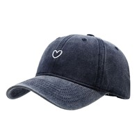 Gorra de béisbol de 5 paneles para mujer, estilo retro artístico, con bordado de hojas y pequeños corazones, de moda, de tela suave, lavada, para verano y exteriores, de estilo sencillo.