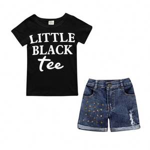 Conjunto de Ropa de Verano para Bebés Niñas, Camiseta de Manga Corta y Pantalones Cortos de Mezclilla, Dos Piezas, Regalo - Product Image 1