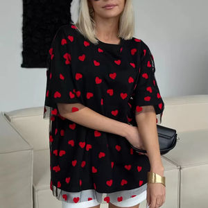 King Mcgreen Star été maille T-<span class=keywords><strong>shirt</strong></span> femmes à manches courtes coeur Tulle haut t-shirts décontracté ample coton <span class=keywords><strong>Chic</strong></span> deux pièces T-<span class=keywords><strong>Shirt</strong></span> - Product Image 1