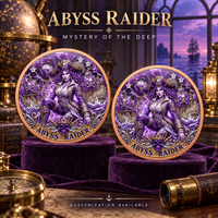 Médaille de collection en cuivre 999 Abyss Raider 3D en relief UV coloré, effet proof-like, 1 oz et 5 oz, artisanat métallique, art pirate