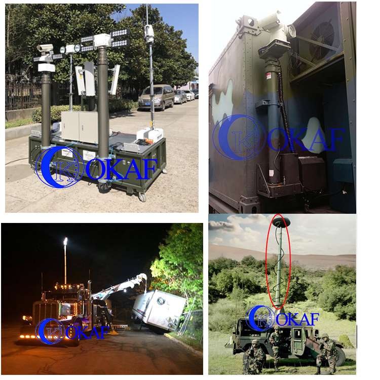 8m車載アンテナポールモバイル通信ライトタワー電気伸縮マスト