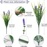 Tanaman Artifisial Tahan UV untuk Luar Ruangan, Bunga Lavender Palsu Realistis untuk Dekorasi Rumah, Teras, Kebun, dan Kotak Jendela