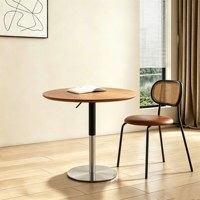 Petite table ronde en bois massif, table basse réglable, table d'appoint pour canapé de salon ou balcon, table à manger pour petit appartement