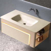 Meuble-lavabo mural de salle de bain de luxe moderne rustique écologique en acier inoxydable personnalisable avec miroir LED et lavabo, garantie 2 ans pour hôtels