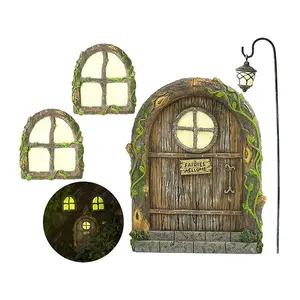 Beautiful retro resin with window luminous forest small wooden door