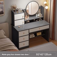 Coiffeuse Moderne Simple avec Miroir Rond et Tiroirs pour Chambre à Coucher, Grande Chambre, Petit Appartement