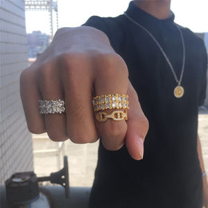 Nuovo stile zircone cubico oro placcato argento ghiacciato anelli di gioielli moda hip hop anello di diamanti - Product Image 2