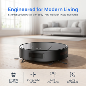 Aspirateur robot intelligent noir élégant avec fonctions 3-en-1 : balayage, lavage et aspiration, contrôle par application, recharge automatique pour sols durs et poils d'animaux - Product Image 5