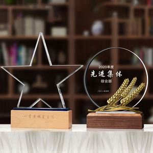 Wholesale Crystal Glass <b>Plaque</b> With Wood Base Customized <b>Engraving</b> Trophy - Product Image 5