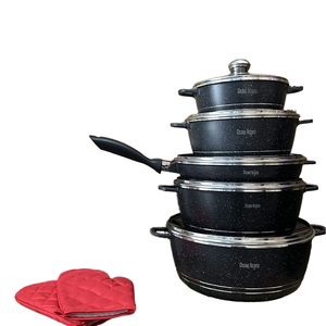 طقم أواني طهي الأكثر مبيعًا من 12 قطعة من الألومنيوم المصبوب غير اللاصق بطلاء رخامي، قدور كسرولة للاستخدام المنزلي والمطبخ مع شعار مخصص - Product Image 1