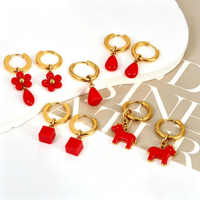 Pendientes de Aro con Forma de Corazón Rojo Personalizados, Pendientes de Acero Inoxidable con Baño de Oro de 18K, Pendientes de Esmalte Mini para Niños