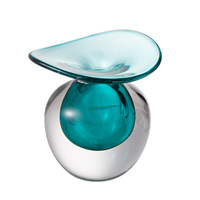 Vase en verre soufflé à la main bicolore, corps bombé rond, effet ombré artistique, centre de table de luxe pour villa
