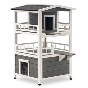 Abri pour <span class=keywords><strong>chat</strong></span> en bois massif imperméable pour l'extérieur et l'intérieur, respirant, <span class=keywords><strong>appartement</strong></span> à 3 étages, grande tour pour <span class=keywords><strong>chat</strong></span> avec balcon et porte d'évacuation - Product Image 1