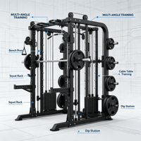 Rack de Squat Combo Premium Smith avec Rangement de Plaques, Rack Commercial Elite en Acier pour Usage Domestique, Câbles Robustes et Pile de Poids