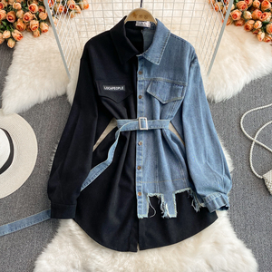 Vestido Camisero De Mezclilla De Moda Con Solapa y Diseño Asimétrico Estilo Coreano Para Mujer Blusa Larga De Mezclilla Para Dama - Product Image 6