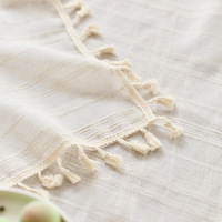Nappe en lin/polyester crème à rayures, anti-poussière, réutilisable, personnalisable, de luxe, pour table à thé, décoration de salon