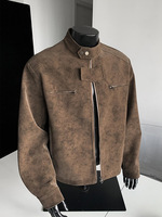 Veste en cuir à col montant de style rétro américain pour homme, veste zippée surdimensionnée pour le printemps et l'automne, veste en cuir PU décontractée vintage