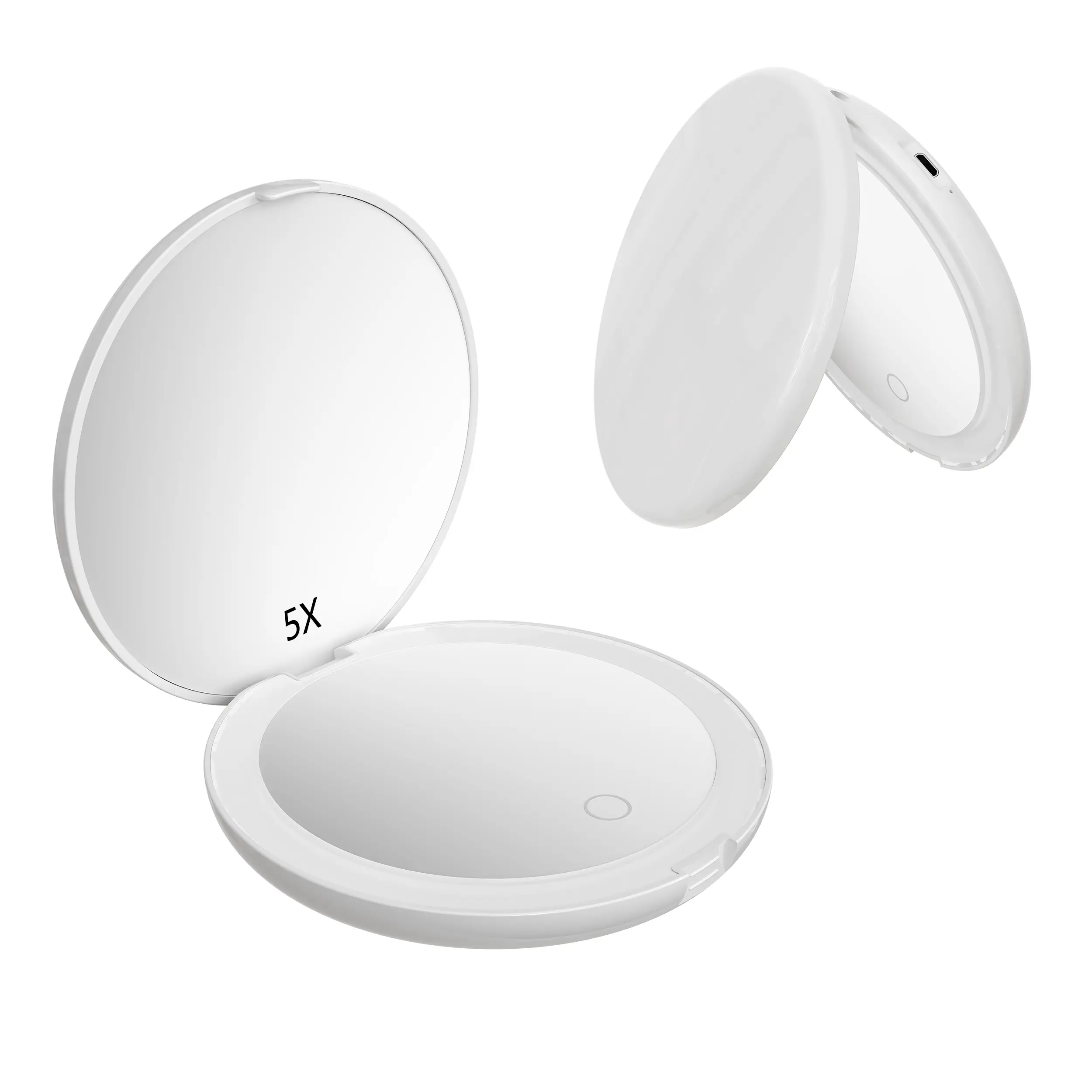 Petit miroir de maquillage de poche pliable de voyage avec logo personnalisé à écran tactile avec lumière LED miroir cosmétique compact
