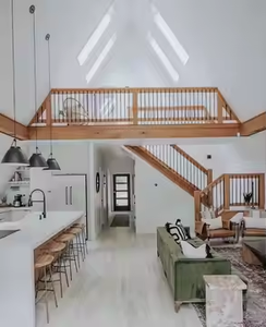 บ้านขนาดเล็กในเมือง A-Frame ช่วยประหยัดพลังงานสีดำมีสไตล์วิลล่าเป็นเหล็กในห้องนั่งเล่นห้องนอนห้องครัวสีเขียว - Product Image 6