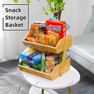 LUMINA Basket, 2 Tier Bamboo Basket <b>Kitchen</b>, 11" Tall Fruit Stand <b>Storage</b> Holder, Heavy Duty/Large Capacity <b>for</b> Vegetables, - Product Image 5