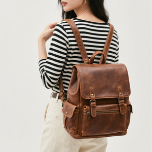 Nhà máy tùy chỉnh cao cấp màu đen chính hãng da bò phụ nữ <span class=keywords><strong>softback</strong></span> ba lô với dây da đóng cửa cho đi chơi bình thường - Product Image 3