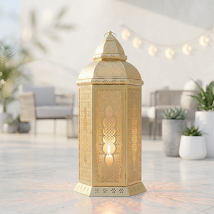 2027 Latest Ramadan Decoration <b>Large</b> Gold Metal Moroccan Candle <b>Lantern</b> for Home and Events - Product Image 1