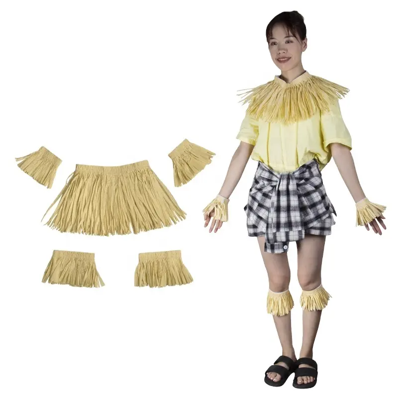 Kaifeng पार्टी हवाई Lafite घास स्कर्ट 5 टुकड़ा लटकन पैर सेट त्योहार मंच प्रदर्शन पोशाक