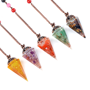Chaîne en pierre de cristal multicolore et pendule spirituel en pierre de cuivre antique, utilisés pour la divination, la sorcellerie et l'hypnose - Product Image 2