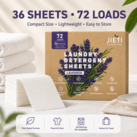 Nouvelle Sortie JIETI 36 Feuilles 72 Lavages 2-en-1 Feuilles de Lessive Perforées Concentrées Usine OEM ODM