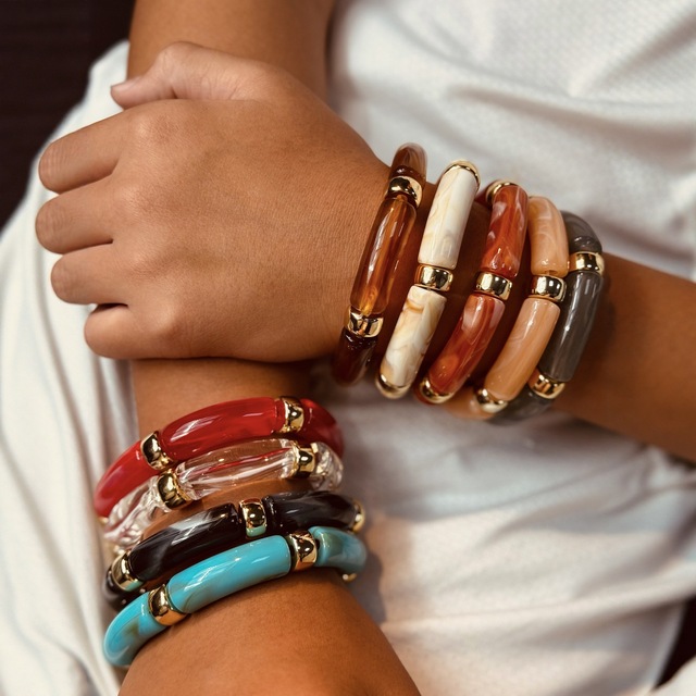 European American Vintage Bangle Marble-Patterned Electroplated Resin Bracelet Simple Arc Personalized Unisex Accessories