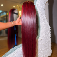 Nouvelle perruque en cheveux humains lisses bordeaux 99J, perruque frontale en dentelle HD ultra-lisse, pré-épilée, sans colle, en cheveux vierges, vente en gros