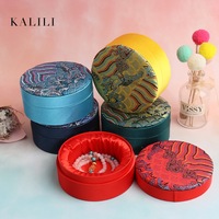 Boîte d'emballage de bijoux ronde classique et rétro, cadeau, rangement pour bracelet, brocart à motif ondulé, couvercle supérieur et inférieur