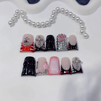 Faux Ongles Autocollants Faits Main Effet Plumes de Canard 10 Pièces Rouge Rayures Tigre Argent Croix Artistique Kit Ongles et Ongles d'Orteil Artificiels