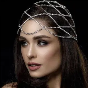 Chapellerie femmes de luxe mode strass tête chaîne bijoux de mariée accessoires de cheveux de mariage cristal