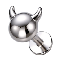Labret en Titane G23 ASTM F136 à Filetage Interne, Bijou de Piercing Corporel en Forme de Corne de Taureau, Plaqué PVD, Design Unique Punk Diable, Clous d'Oreille