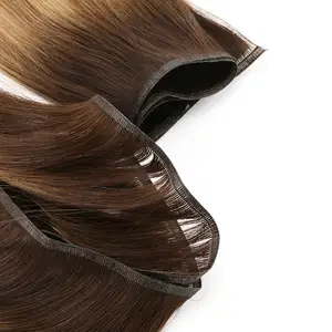 Professional Salon Super Double Drawn Raw Indian Temple Flat Hair Wefts, Virgin Cuticle Aligned Hair Highlights Flat Silk Weft