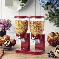 Conteneur de rangement de cuisine moderne rouge, double distributeur de céréales, noix, riz, bonbons, durable, 5 kg, en PP injecté américain, pour la fraîcheur