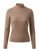 Pull côtelé à col roulé pour femme, manches longues, en maille unie de polyester tricoté à la machine, idéal pour l'hiver et les tenues décontractées