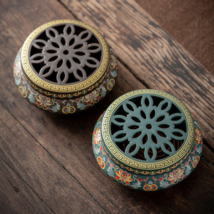 Quemador de Incienso de Cerámica con Esmalte Cloisonné, Soporte para Aromaterapia, Diseño de Flujo Invertido, Estilo Clásico, Marca <span class=keywords><strong>Yu</strong></span> <span class=keywords><strong>Bo</strong></span>, Hecho a Mano - Product Image 4