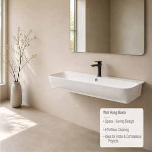 Lavabo en céramique rectangulaire mural pour projet commercial, logo personnalisé, installation facile - Product Image 2