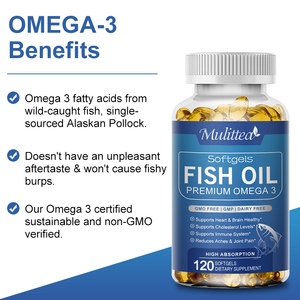 Complément alimentaire en gélules d'huile de poisson oméga 3, riche en DHA et EPA, sans OGM, sans produits laitiers, 120 gélules, pour adultes, améliore la vue - Product Image 2