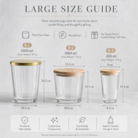 Pot en verre transparent conique avec couvercle, contenants vides de 45 ml, 50 ml, 100 ml, 180 ml, 450 ml, 1000 ml, 1050 ml pour la fabrication de bougies, le stockage et la décoration