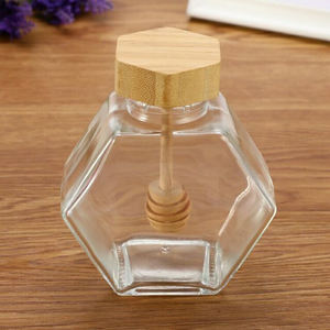 High Quality Huina Modern Rectangle Transparent <b>Glass</b> Honey Jar Storage <b>Bottle</b> Bamboo Cover Stirring Rod for Home <b>Decoration</b> - Product Image 4