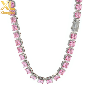 Niche Shiny Stylish Hiphop Fashion Trendy Sparkling Brass Square Pink Zircon Cube 10mm Tennis Link <b>Chain</b> Bracelet - Product Image 3