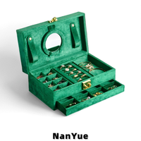 Boîte à bijoux de luxe en velours grande capacité, multi-niveaux avec miroir, tiroir pour bagues, boucles d'oreilles, colliers, boîte de rangement pour bijoux, logo personnalisé