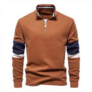 The New Autumn Regular Sleeve Stand Collar Patchwork Washed Polyester/Cotton Color Contrast <b>Men's</b> Casual <b>Hoodie</b> - Product Image 4