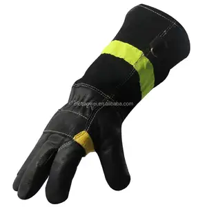 Durable Leather Firefighter Gloves Fire Resistant Gloves with Reflective Band Fireproof Heavy Duty Work Gloves